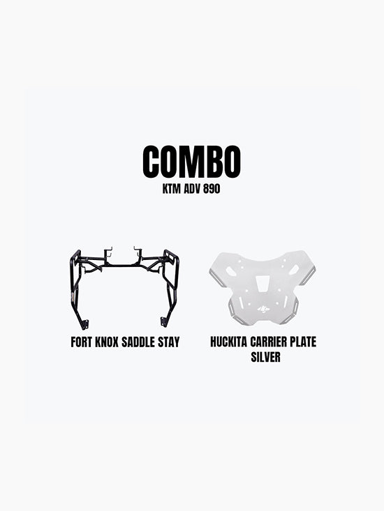 KTM ADV 890 Huckita Carrier Plate Silver & Fortknox Saddle Stay Combo