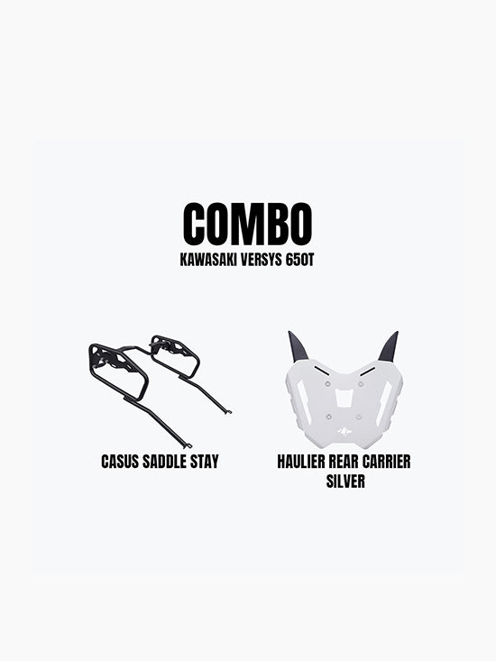 Kawasaki Versys 650 Haulier Rear Carrier Silver & Casus Saddle Stay Combo